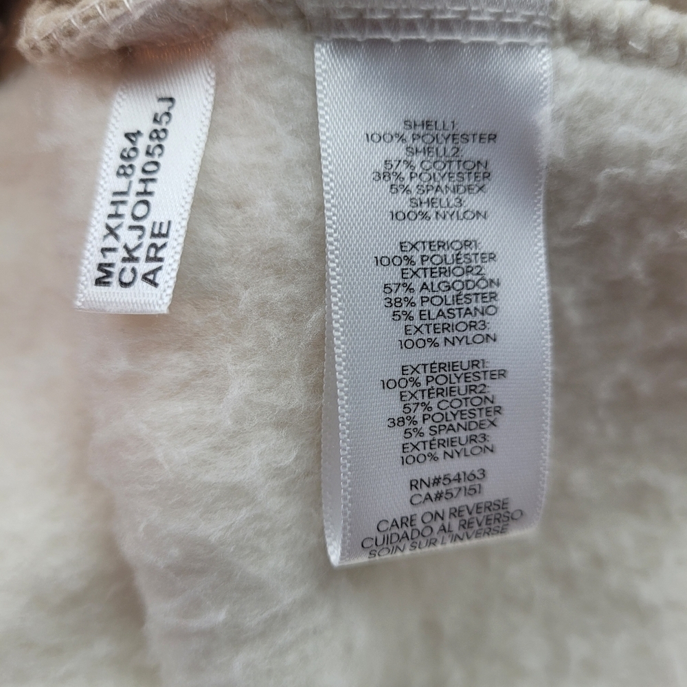 Calvin Klein ivory tan sherpa pullover gold snaps logo cabin core cozy casual L - Picture 9 of 11